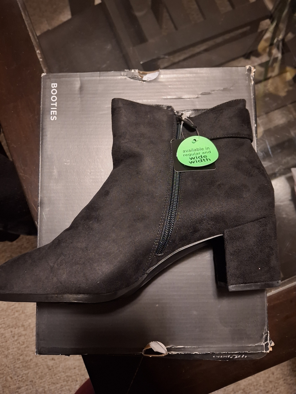 cloudwalkers Black Suede Block Heel Ankle Bootie